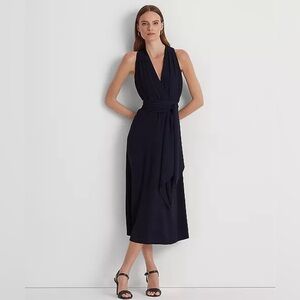 Ralph Lauren Navy Georgette Halter Cocktail Dress